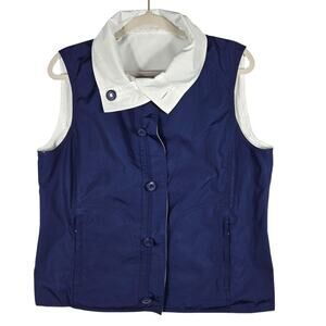 Lauren Ralph Lauren Vest Womens Large Navy White Reversible Collar Zip Pockets